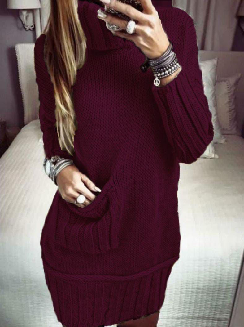 Picture of Solid pocket casual dark red pullover