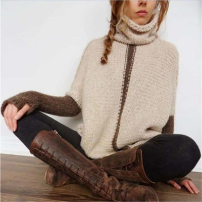 Picture of Oversized roll_neck beige pullover