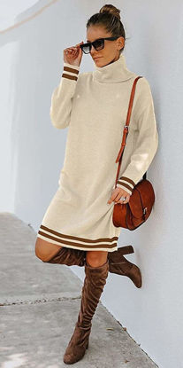 Picture of Casual striped beige high neck mini dress