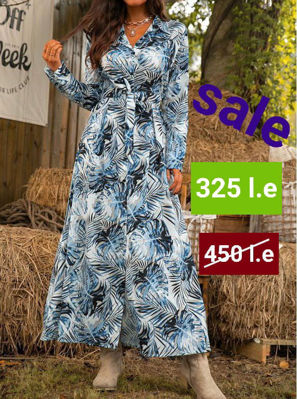 Picture of Palm print  blue maxi dress
