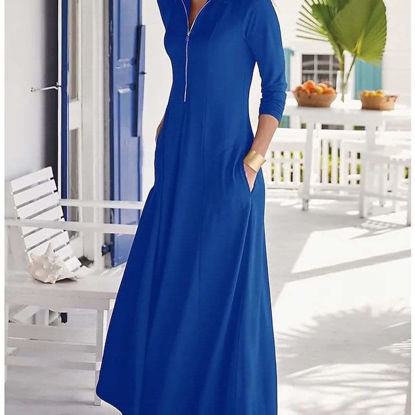 Picture of Casual zipper maxi blue dress with pockets