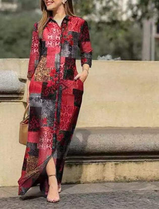 Picture of Red patchwork notched dress