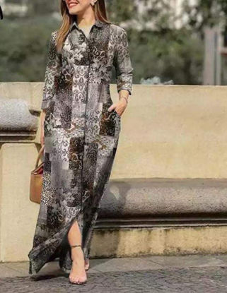 Picture of Grey patchwork notched dress