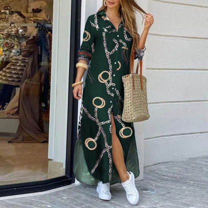 Picture of Chian printed maxi green shirt dress