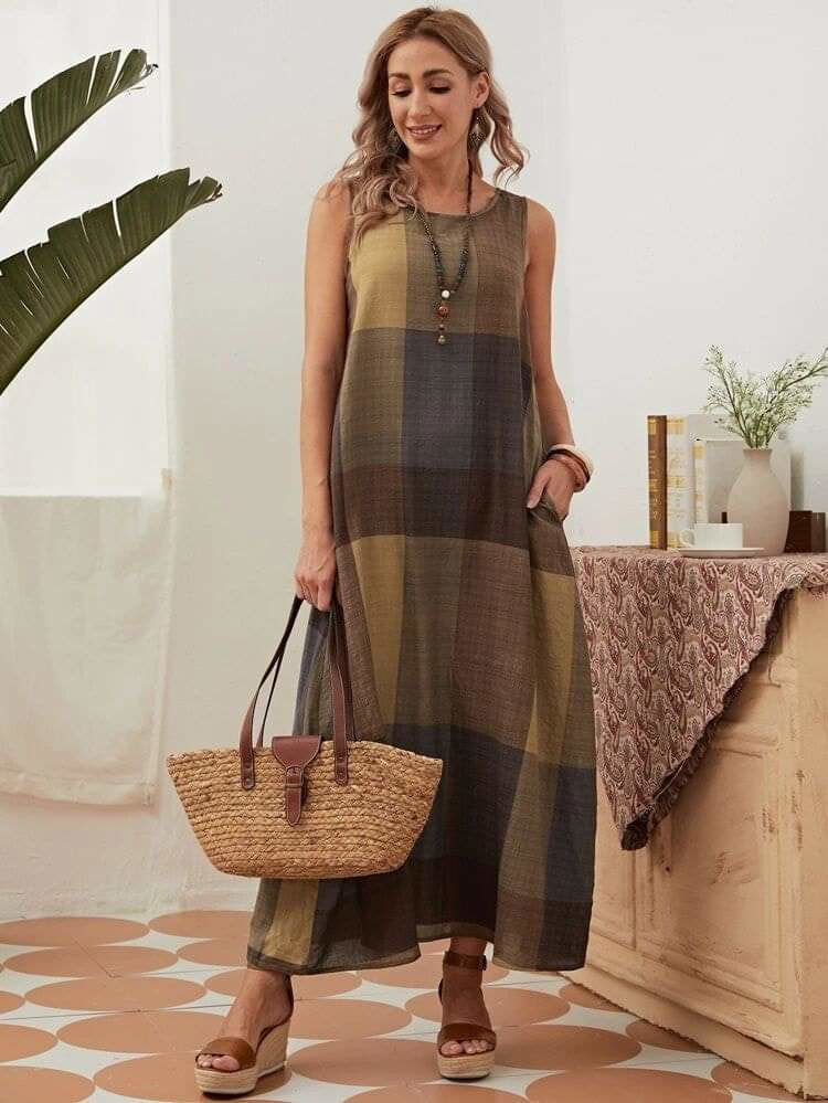 Picture of Women's summer sleeves brown dress