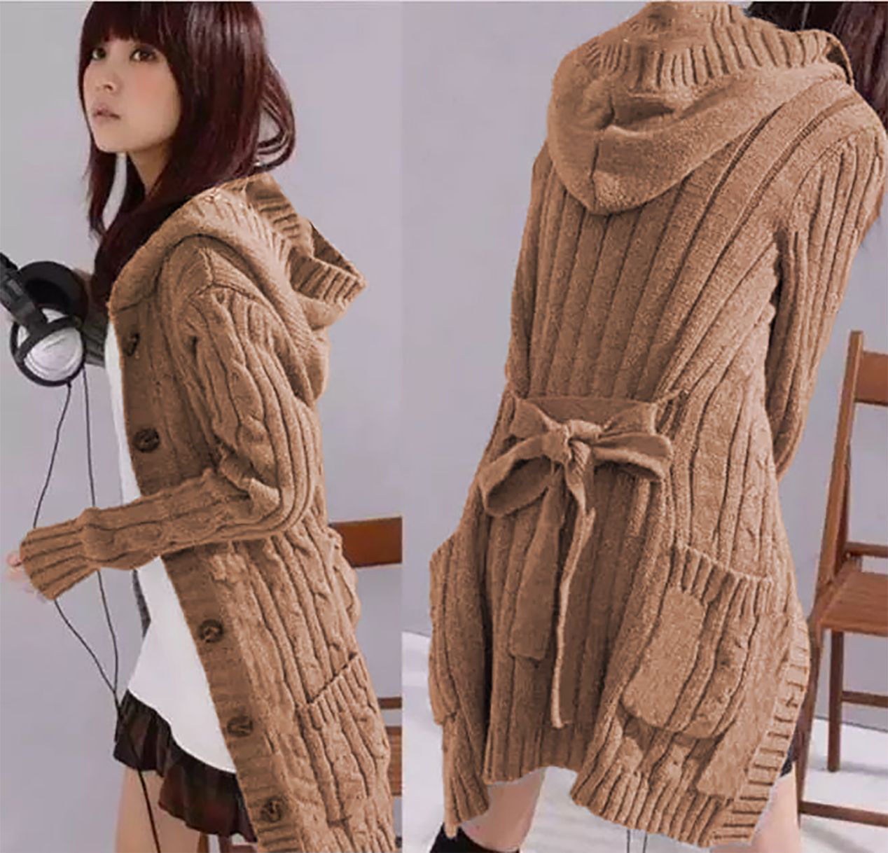 Picture of Light brown casual wool cardigan