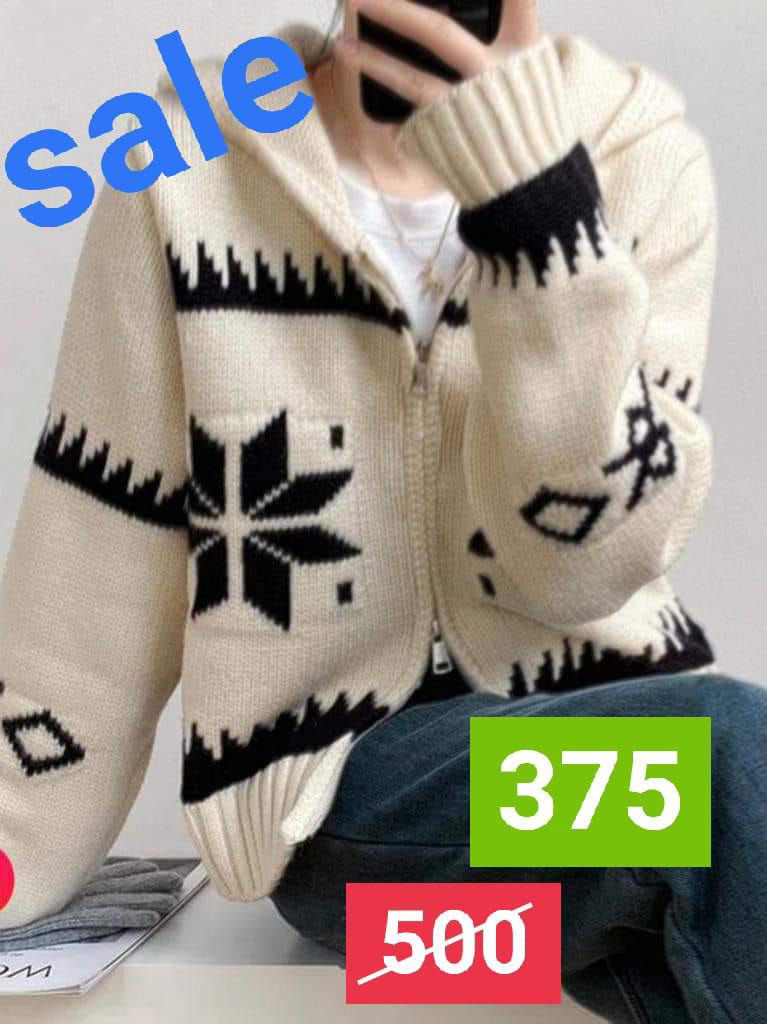 Picture of Ladies winter long sleeve casual loose knitted off white sweater